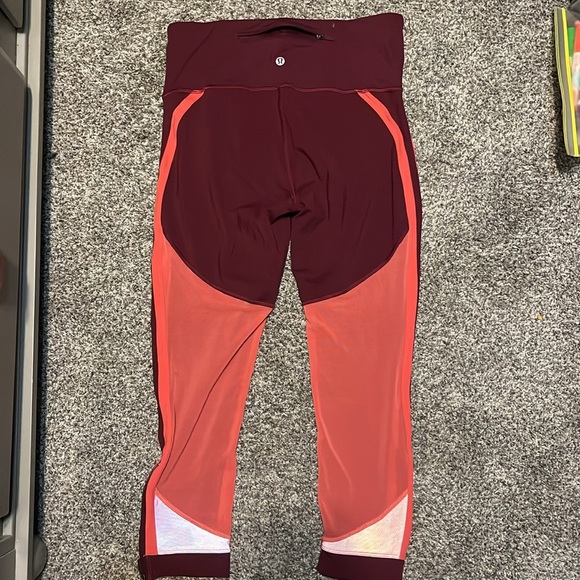 EUC Lululemon Zip The Line Crop *23 Deep Ruby / Poppy Coral Size 10 - Picture 4 of 4